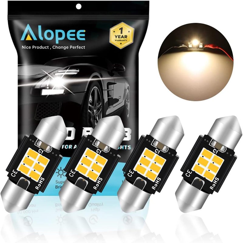 Alopee 4 Pack DE3022 Led Bulb 31mm Led Festoon Light DE3175 Warm White 6SMD 3020 Non-Polarity Canbus Error Free Dome Light for Car Map Door Trunk License Plate Lighting - Image 1